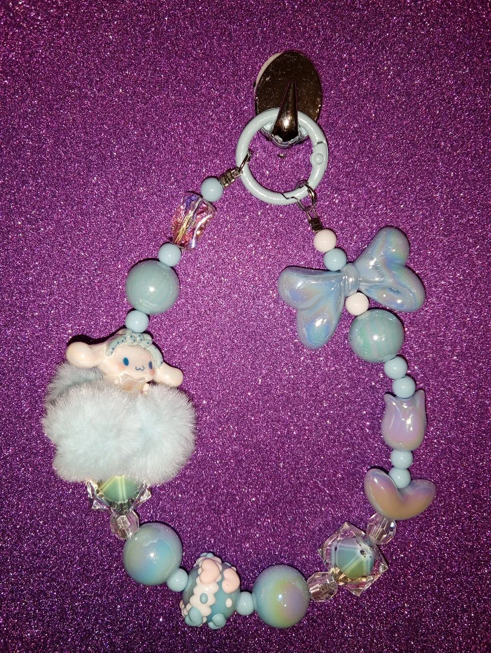 Cinnamoroll Plush Phone Strap With Bow, Heart, And Pearl